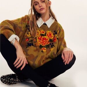 Free People Floral Camouflage Sweater